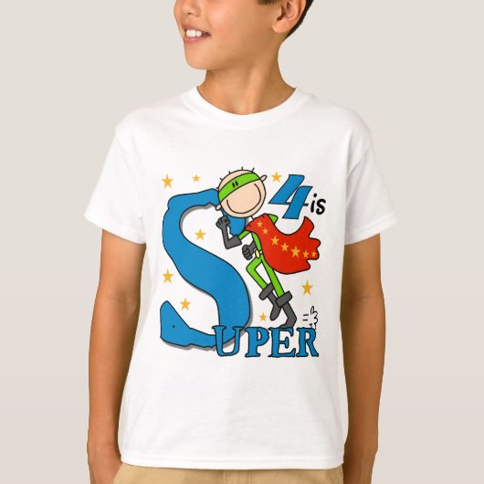 Superheld Jongen 4e Verjaardag Tshirts en geschenk (Voorkant)