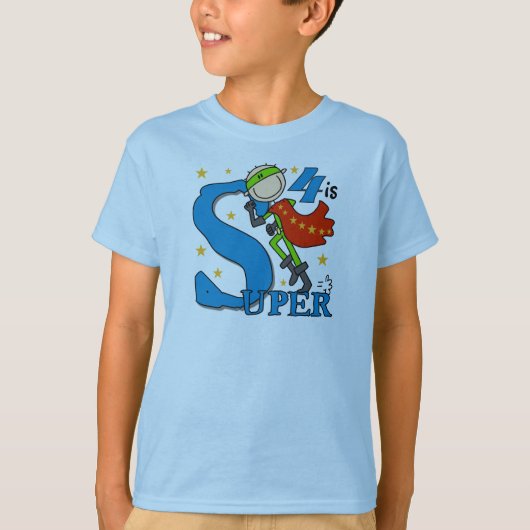 Superheld Jongen 4e Verjaardag Tshirts en geschenk (Voorkant)