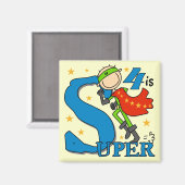 Superheld Jongen 4e Verjaardag Tshirts en geschenk Magneet (Voorkant / Achterkant)