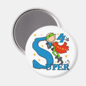Superheld Jongen 4e Verjaardag Tshirts en geschenk Magneet (Voorkant / Achterkant)