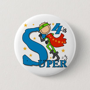 Superheld Jongen 4e Verjaardag Tshirts en geschenk Ronde Button 5,7 Cm