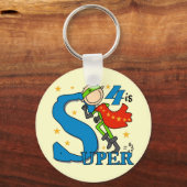 Superheld Jongen 4e Verjaardag Tshirts en geschenk Sleutelhanger (Voorkant)