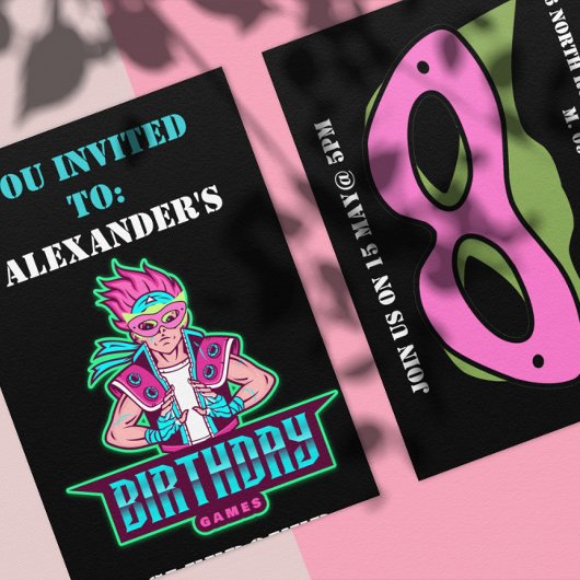 Superheld jongen Roze & Groen Spel Avatar en maske Kaart