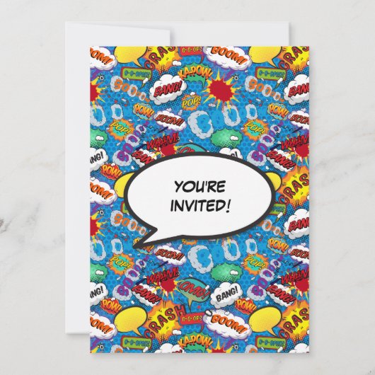 Superheld Jongen Stripboek Verjaardagsfeest Blauw Kaart (Achterkant)