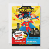 Superheld jongen verjaardagsfeestje uitnodiging (Voorkant)