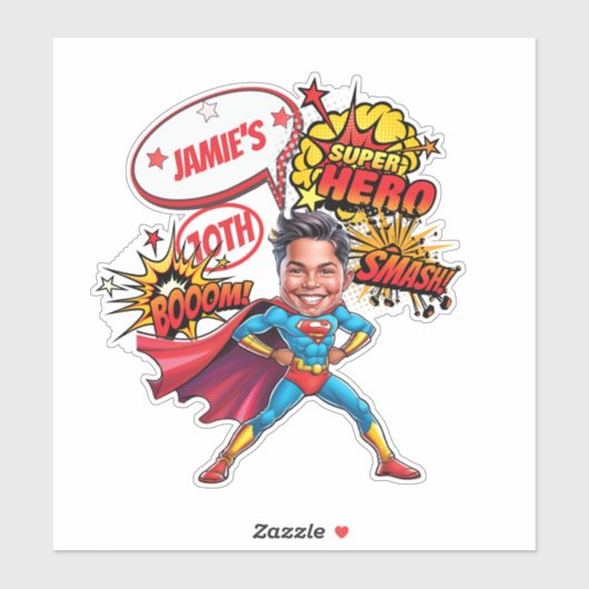 Superheld Karikatuur Actie-Packed Boys Verjaardag Sticker (Vel)