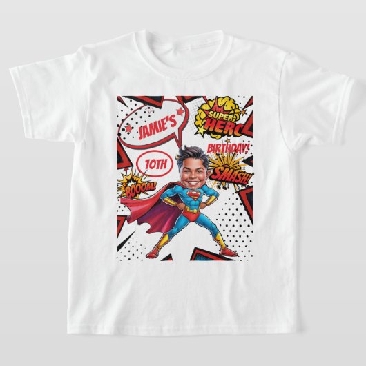 Superheld Karikatuur Actie-Packed Boys Verjaardag T-shirt (Laagn)