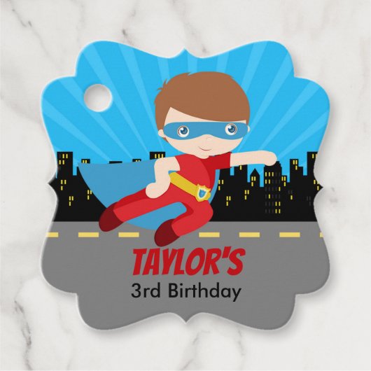 Superheld Kids Birthday Party Favor Labels (jongen (Voorkant)
