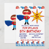 Superheld Kids Birthday Party Uitnodigingen voor j (Voorkant / Achterkant)