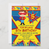 Superheld Kinder Boys Birthday Party Invitation Bl Kaart (Voorkant)