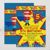 Superheld Kinder Boys Birthday Party Invitation Bl Kaart (Voorkant / Achterkant)