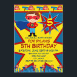 Superheld Kinder Boys Birthday Party Invitation Bl Kaart<br><div class="desc">Oproep aan alle Superhelden Kids Birthday Party Invitation sjabloon voor een jongensverjaardagsfeestje met een rood, blauw en geel stripboek superheldenkleuren. Deze schattige Super Hero-uitnodigingen hebben een superheldenjongen die met zijn handen op zijn heupen staat met een blauwe cape die in de wind vliegt, een rood oogmasker en een heldenkostuum met...</div>