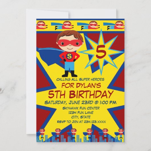 Superheld Kinder Boys Birthday Party Invitation Re Kaart (Voorkant)