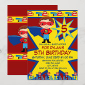 Superheld Kinder Boys Birthday Party Invitation Re Kaart (Voorkant / Achterkant)