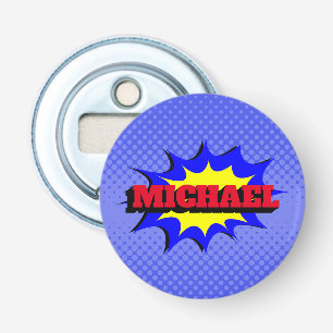 Superheld Kinder Comic Book Persoonlijke naam Button Flesopener