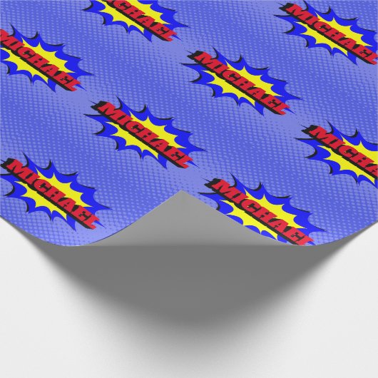 Superheld Kinder Comic Book Persoonlijke naam Cadeaupapier (Hoek)