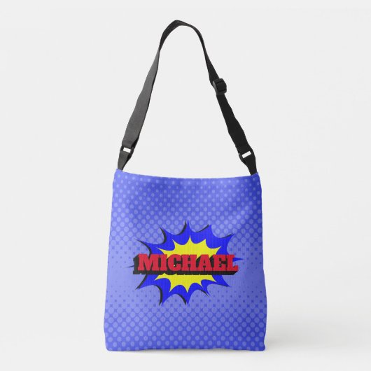 Superheld Kinder Comic Book Persoonlijke naam Crossbody Tas (Achterkant)