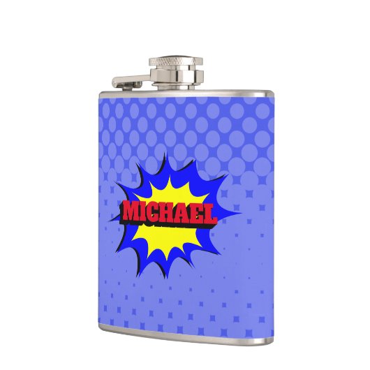 Superheld Kinder Comic Book Persoonlijke naam Heupfles (Links)