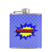 Superheld Kinder Comic Book Persoonlijke naam Heupfles (Voorkant)