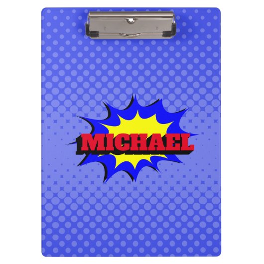 Superheld Kinder Comic Book Persoonlijke naam Klembord (Voorkant)