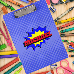 Superheld Kinder Comic Book Persoonlijke naam Klembord
