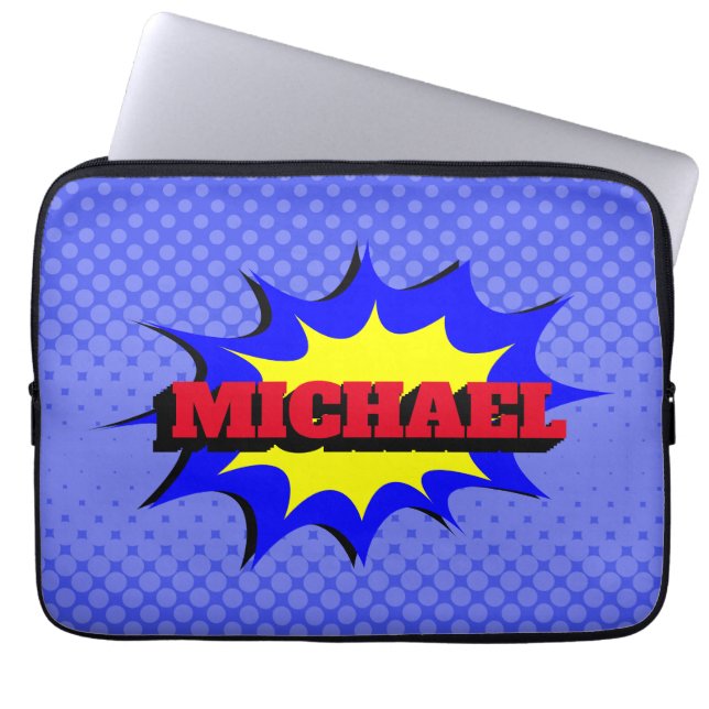 Superheld Kinder Comic Book Persoonlijke naam Laptop Sleeve (Voorkant)