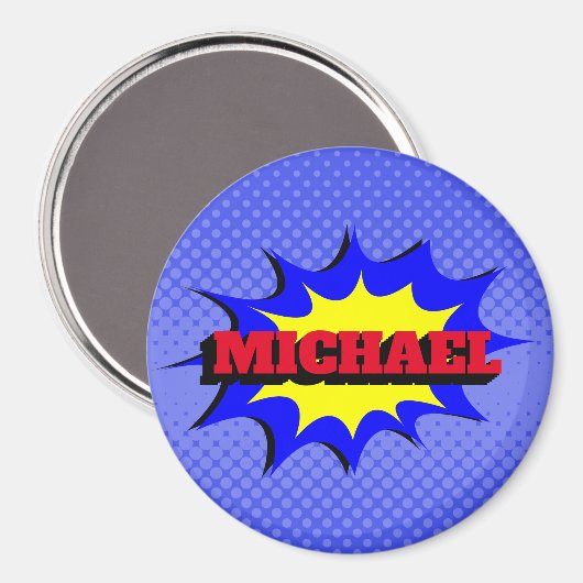 Superheld Kinder Comic Book Persoonlijke naam Magneet (Voorkant / Achterkant)