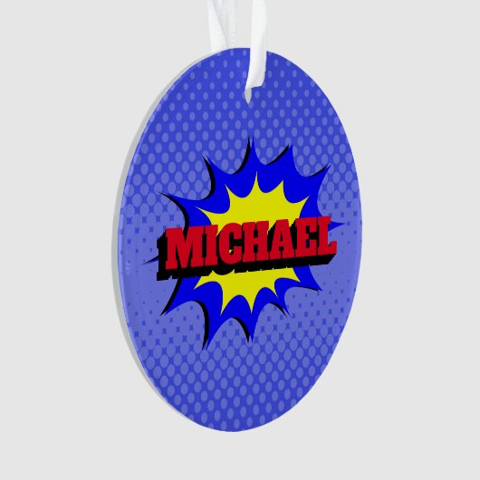 Superheld Kinder Comic Book Persoonlijke naam Ornament (voorkant)