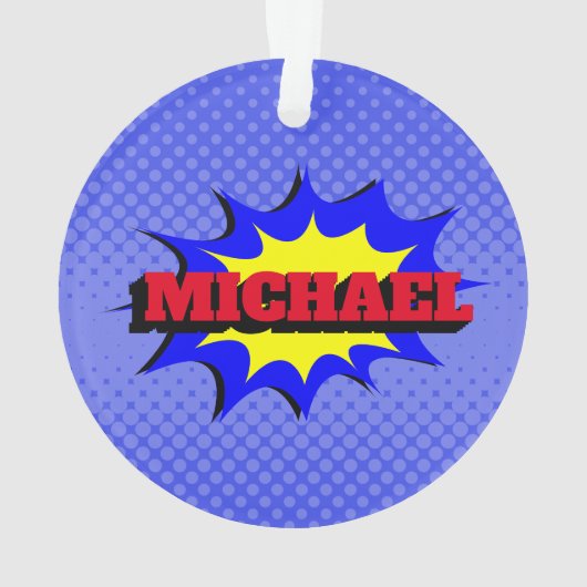 Superheld Kinder Comic Book Persoonlijke naam Ornament (achterkant)