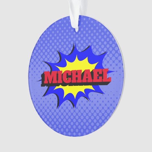 Superheld Kinder Comic Book Persoonlijke naam Ornament (voorkant)