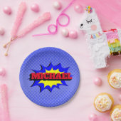 Superheld Kinder Comic Book Persoonlijke naam Papieren Bordje (Feest)