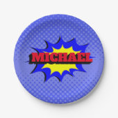 Superheld Kinder Comic Book Persoonlijke naam Papieren Bordje (Voorkant)