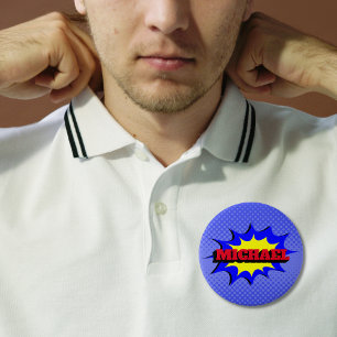 Superheld Kinder Comic Book Persoonlijke naam Ronde Button 4,0 Cm