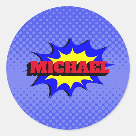 Superheld Kinder Comic Book Persoonlijke naam Ronde Sticker (Voorkant)