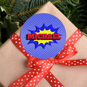 Superheld Kinder Comic Book Persoonlijke naam Ronde Sticker