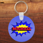 Superheld Kinder Comic Book Persoonlijke naam Sleutelhanger (Voorkant)