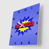 Superheld Kinder Comic Book Persoonlijke naam Vierkante Klok (Hoek)