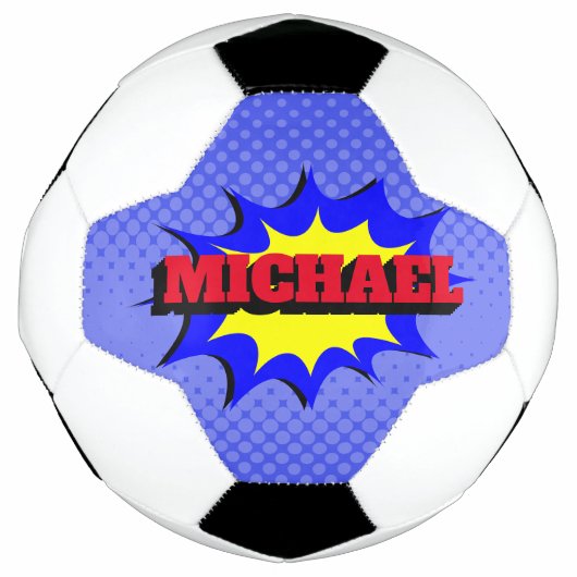 Superheld Kinder Comic Book Persoonlijke naam Voetbal (Voorkant)