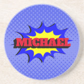 Superheld Kinder Comic Book Persoonlijke naam Zandsteen Onderzetter (Voorkant)