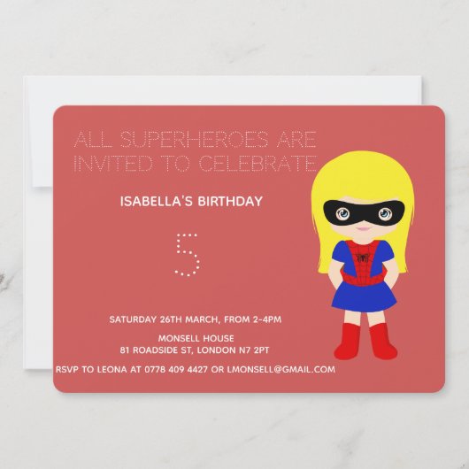 Superheld Kinder Girls Birthday Party Invitation Kaart (Voorkant)