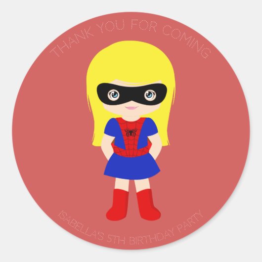 Superheld Kinder Girls Birthday Party Red Sticker (Voorkant)