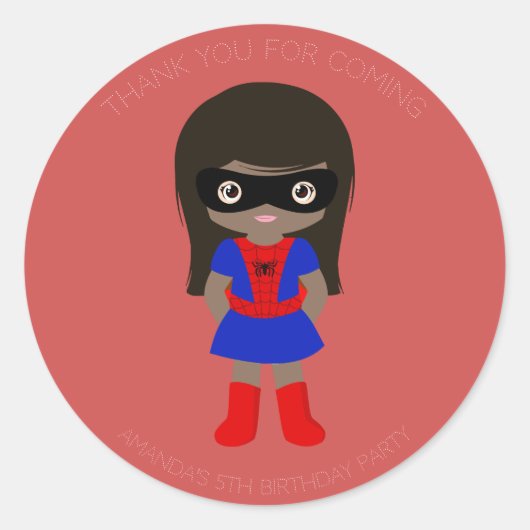 Superheld Kinder Girls Birthday Party Red Sticker (Voorkant)