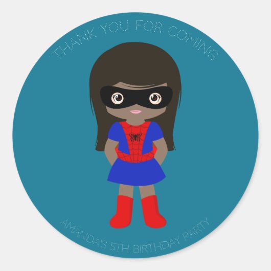 Superheld Kinder Girls Birthday Party Sticker (Voorkant)