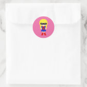 Superheld Kinder meisjes Birthday Party Pink Stick Ronde Sticker (Tas)