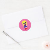 Superheld Kinder meisjes Birthday Party Pink Stick Ronde Sticker (Envelop)