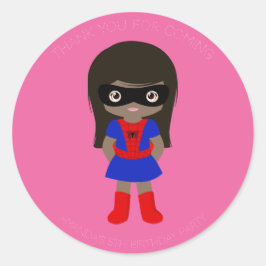 Superheld Kinder meisjes Birthday Party Pink Stick Ronde Sticker