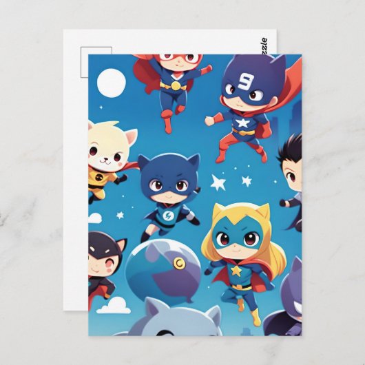 Superheld kinder vliegt hoog briefkaart (Voorkant / Achterkant)