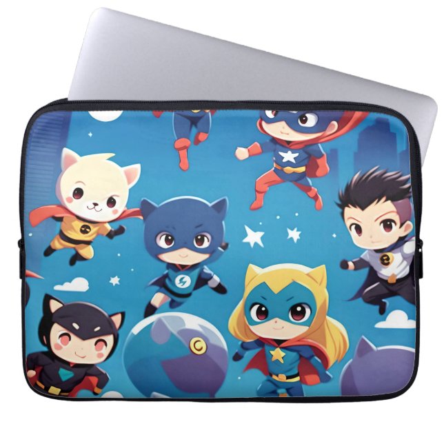 Superheld kinder vliegt hoog laptop sleeve (Voorkant)