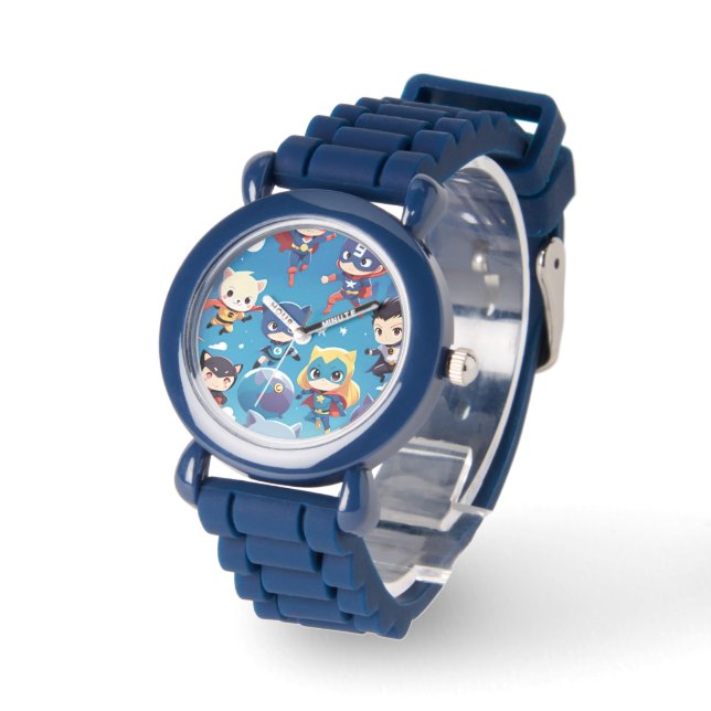 Superheld kinderen vliegen hoog horloge (Hoek)