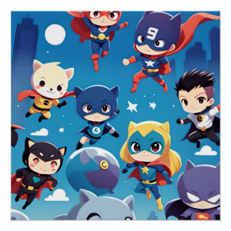 Superheld kinderen vliegen hoog perfect poster